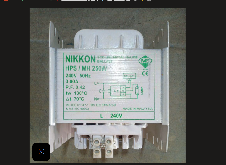 Nikkon MH/HPS 250W Ballast 240V 50Hz