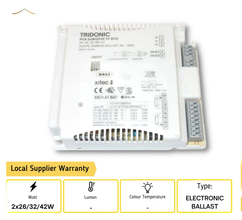 TRIDONIC PCA 2x26/32/42 TC ECO FOR PLC/PLT ECO DALI DIMMABLE Electronic Ballast