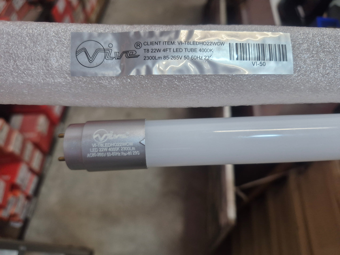 VIVE 85-265V T8 22W 4FT HO LED TUBE(Double Side Wiring) x10PCs