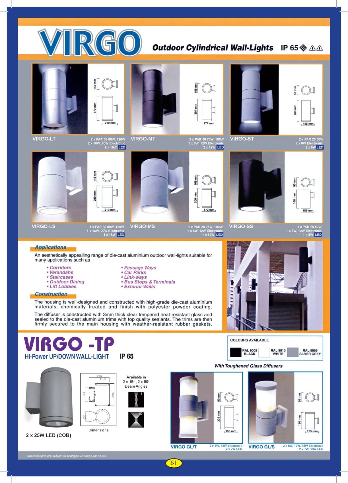 Virgo-TP (2x25W LED) 3000K Up/Down Wall Light c/w Lamp and Non-Dim Driver
