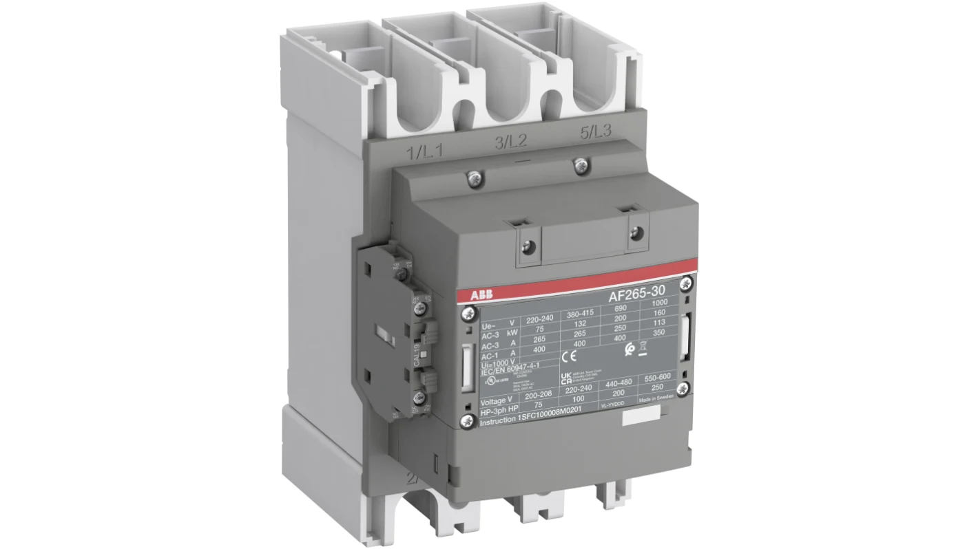 ABB AF265 Contactor, 24 V ac/dc Coil, 3-Pole, 400 A, 132 kW 60 V, 3 NO, 690V ac