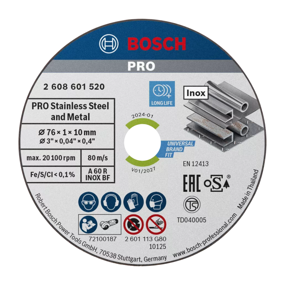 BOSCH PRO Stainless Steel and Metal Bonded Cutting Disc 76mm