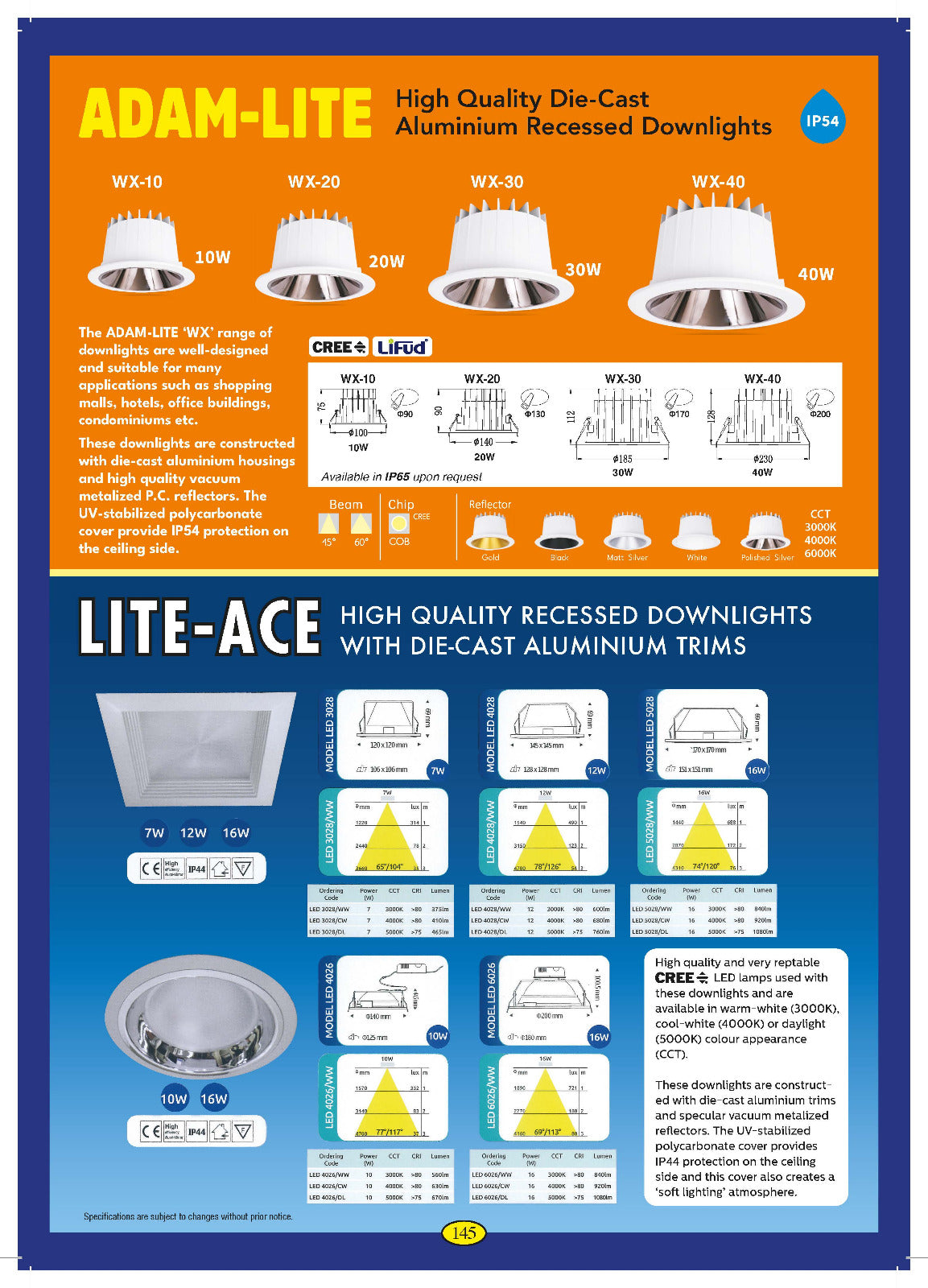 Adam-Lite WX-40 (40W LED) 3000K IP54 Die-Cast Aluminium Recessed Round Downlight with UV-Stabilized Polycarbonate Cover c/w Lamp and Remote Non-Dim Driver