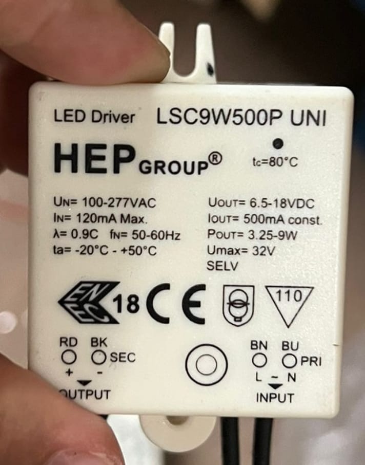 HEP LSC9W500P 9W 500mA UNI Constant current LED Driver