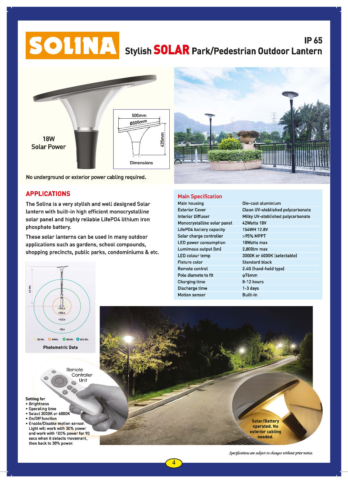 Solina (18w LED) 6500K IP65 Die Cast Aluminium Solar Powered Decorative Post Top Lantern