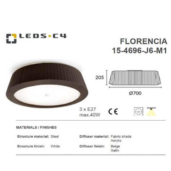 LEDS.C4 FLORENCIA IP23 Max 40W E27 Ceiling Light-Home Decore-DELIGHT OptoElectronics Pte. Ltd