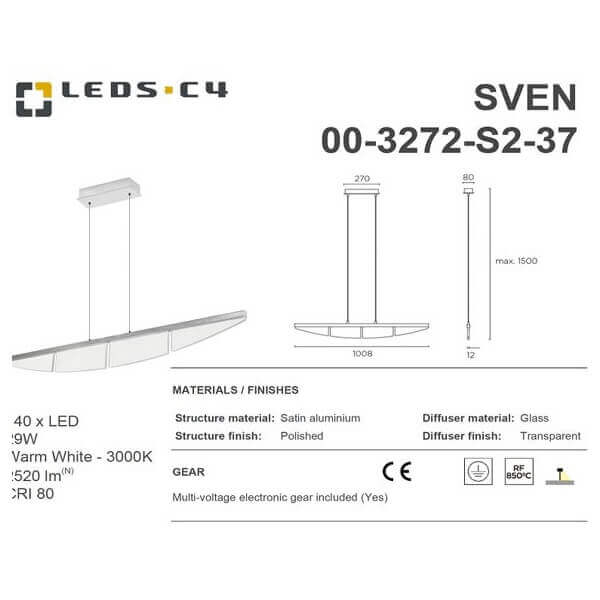 LEDS.C4 SVEN 00-3272-S2-37 IP20 140 x LED Refond 29W Warm White - 3000K Hanging Light 29W-Home Decore-DELIGHT OptoElectronics Pte. Ltd