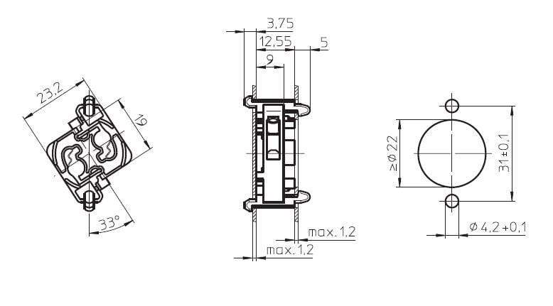 E5 Electrical Supplies Vossloh Schwabe G13 Push In Lamp Holder With Fluorescent Starter
