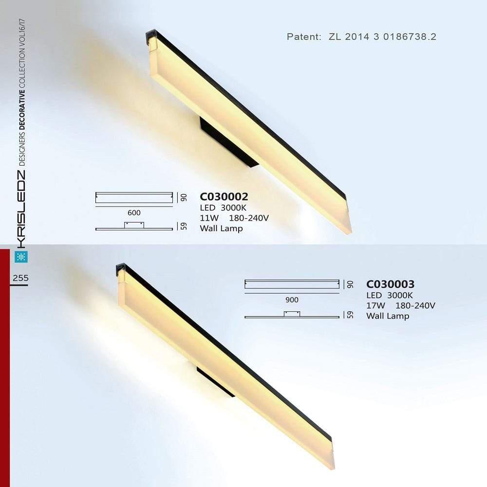 K1 Home Decore 11W / 3000K / Black Krisledz C30 Wall Lamp