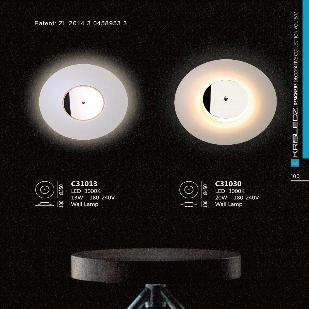 K1 Home Decore 13W / 3000K / White Krisledz Single Face Wall Lamp