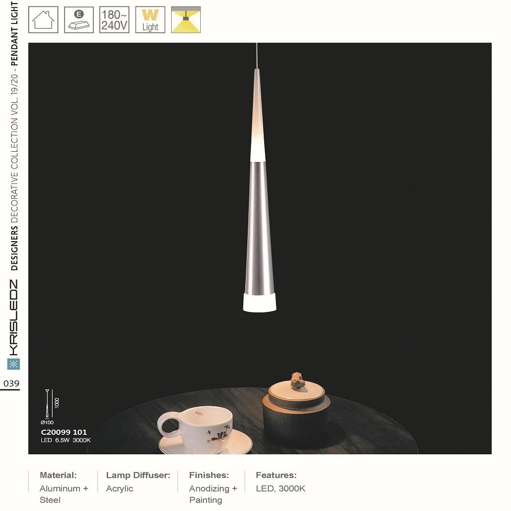 K1 Home Decore 6.5W / 1 / 3000K KRISLEDZ C201 Series Cone Shape Pendant Light