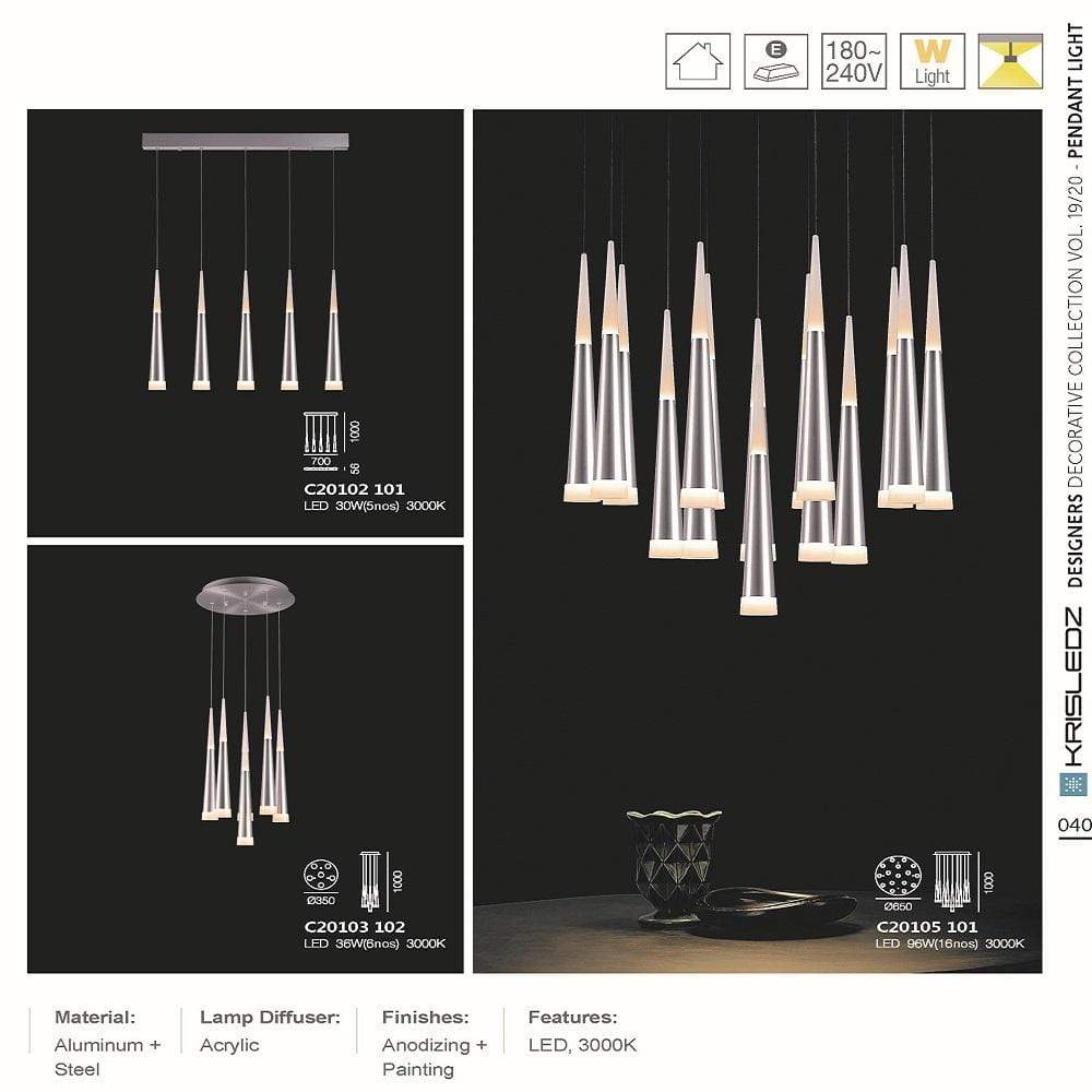 K1 Home Decore 6.5W / 6 / 3000K KRISLEDZ C201 Series Cone Shape Pendant Light