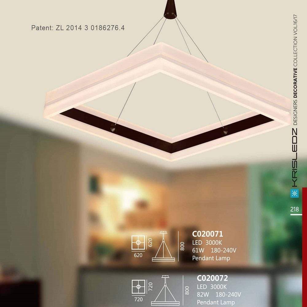 K1 Home Decore KRISLEDZ C020071 Anodized Square Pendant Lamp