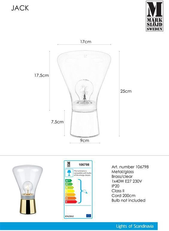 Markslojd Home Decore Markslojd JACK Table Lamp 1L Brass/Clear