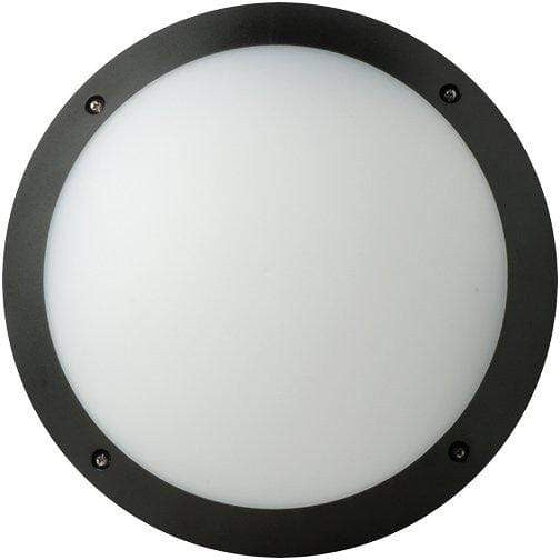 MEGAMAN Industrial 3000K / BLACK MEGAMAN F51100SM Fonda Outdoor Round Integrated Wall Light Bulkhead 10.5W