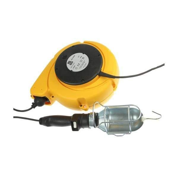 Cable reels with portable inspection lamps