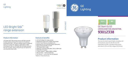 [CLEARANCE SALE] GE LED 10W STIK 865 & GE LED 3W GU10 - DELIGHT OptoElectronics Pte. Ltd