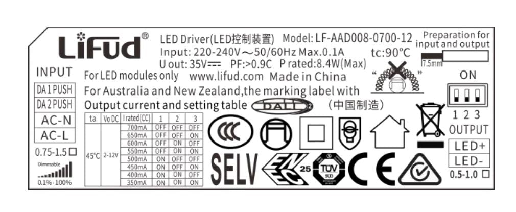 [China] LIFUD AAD series CC DALI Dimming Driver-Ballast /Drivers-DELIGHT OptoElectronics Pte. Ltd
