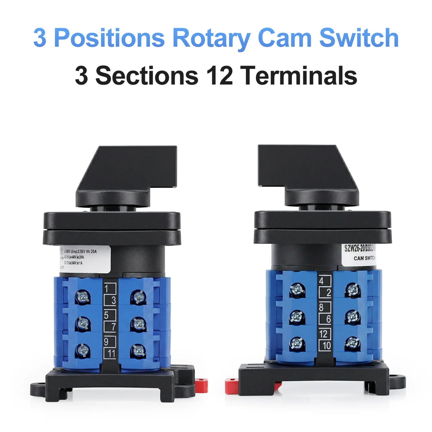 Baomain Changeover Rotary Cam Switch 20A SZW26-20/D303.3-B11R 660V On-Off-On 3 Positions 12 Terminals