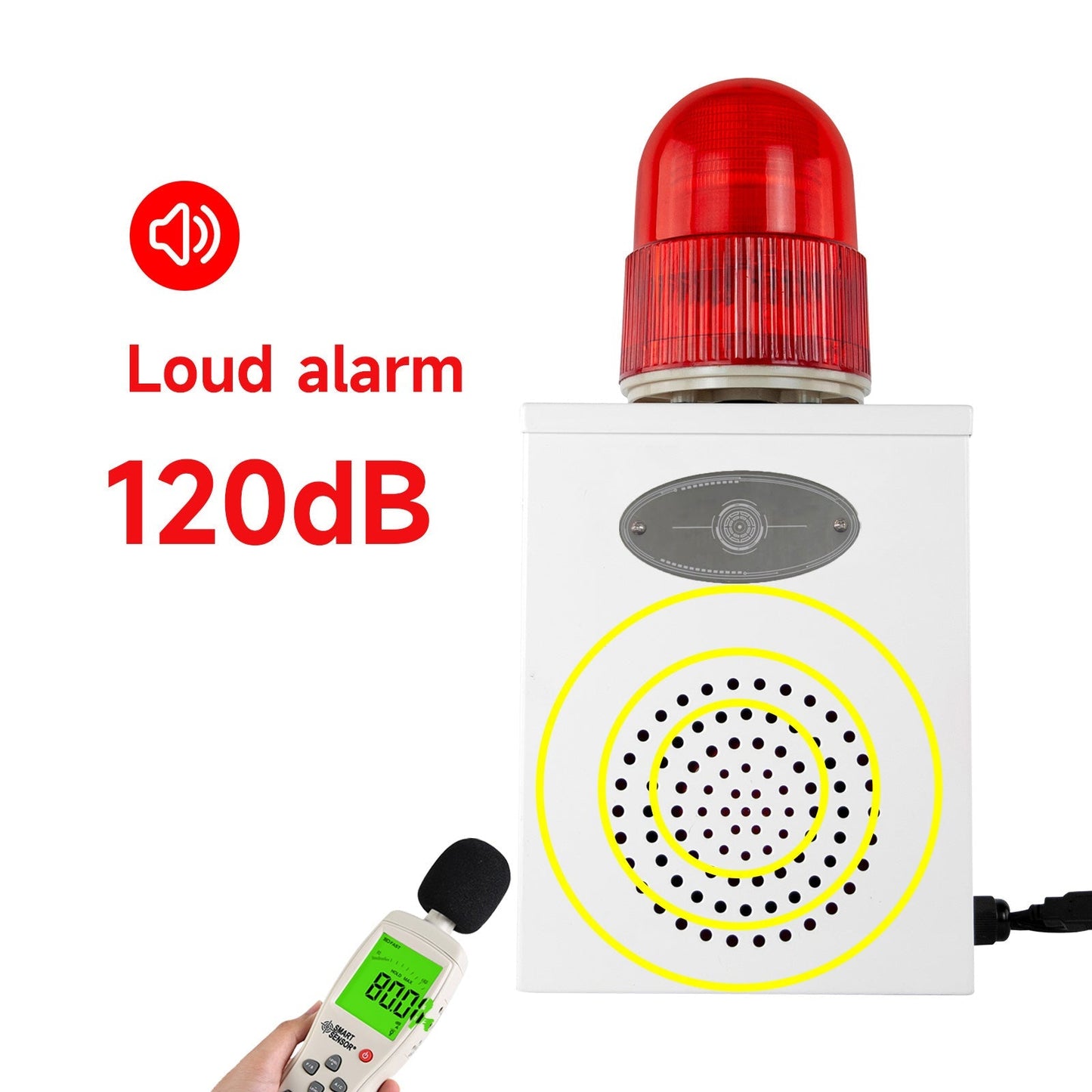 YASONG Motion Detection Siren Alarm 120dB Loud Horn Waterproof Adjustable Volume& Tone LED Strobe Lights 25W Alarm Security System for Factories, Warehouses and Docks SLA-B02W