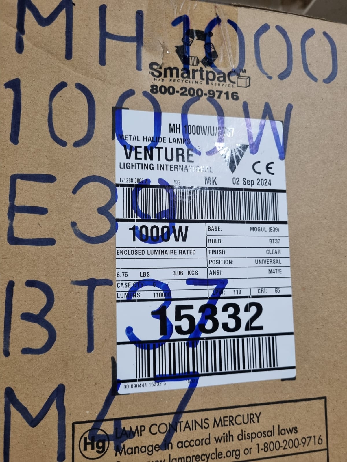 VENTURE MH 1000W/U/BT37 E40 Metal Halide Lamp