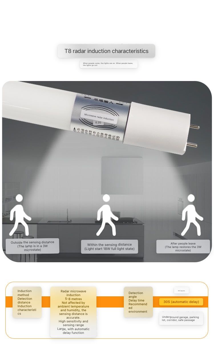 QL T8 18w 6500K 4ft LED DL sensor tube (dim to 3w) 30sec x10pcs