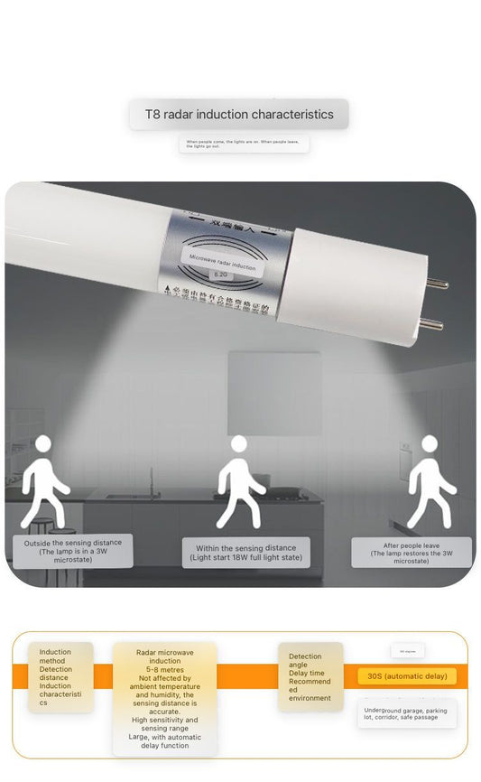 QL T8 18w 6500K 4ft LED DL sensor tube (dim to 3w) 30sec x10pcs