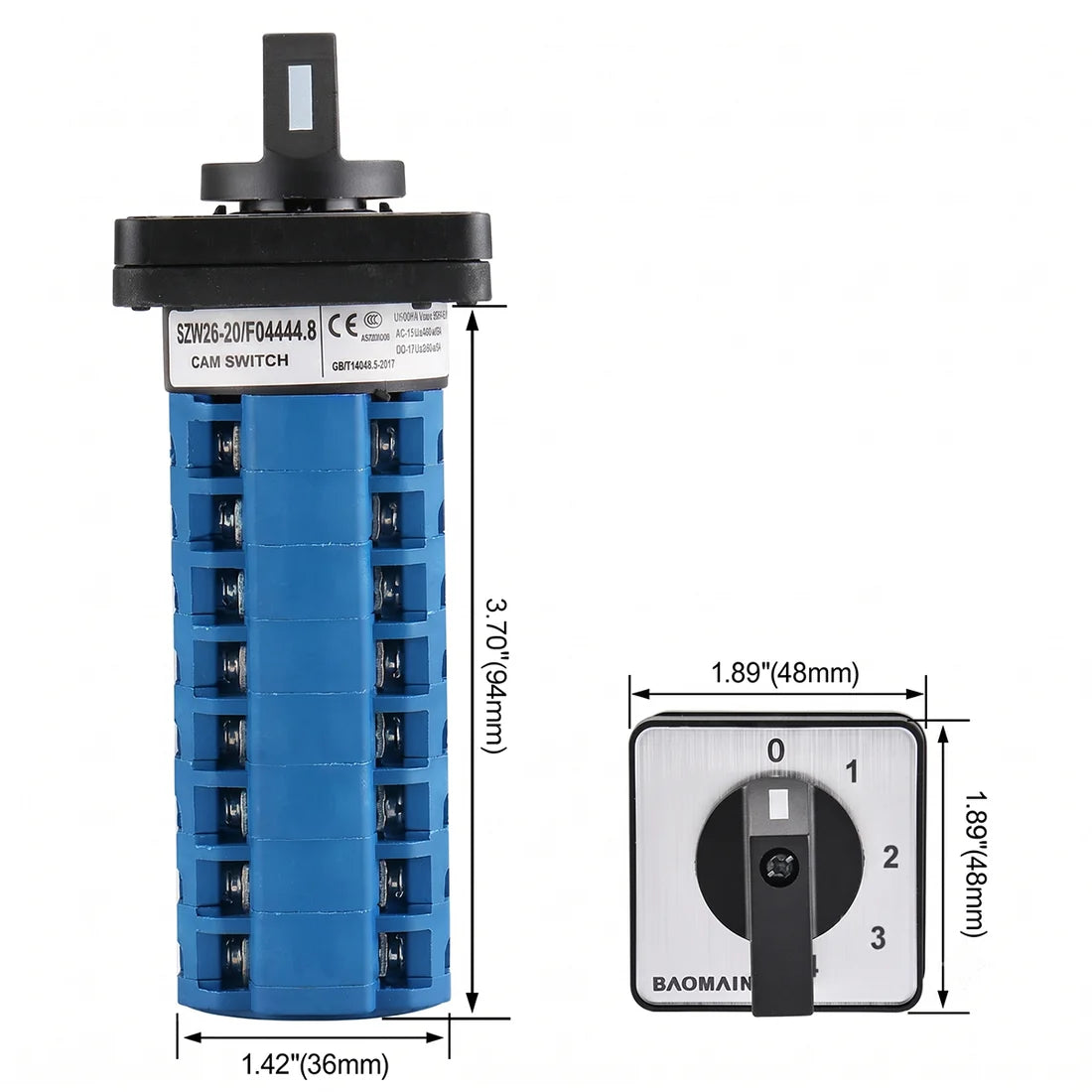 Baomain 20A Rotary Cam Changeover Switch 5 Position 8 Poles 32 Terminals 20Amp AC 660V, SZW26-20/F04444.8