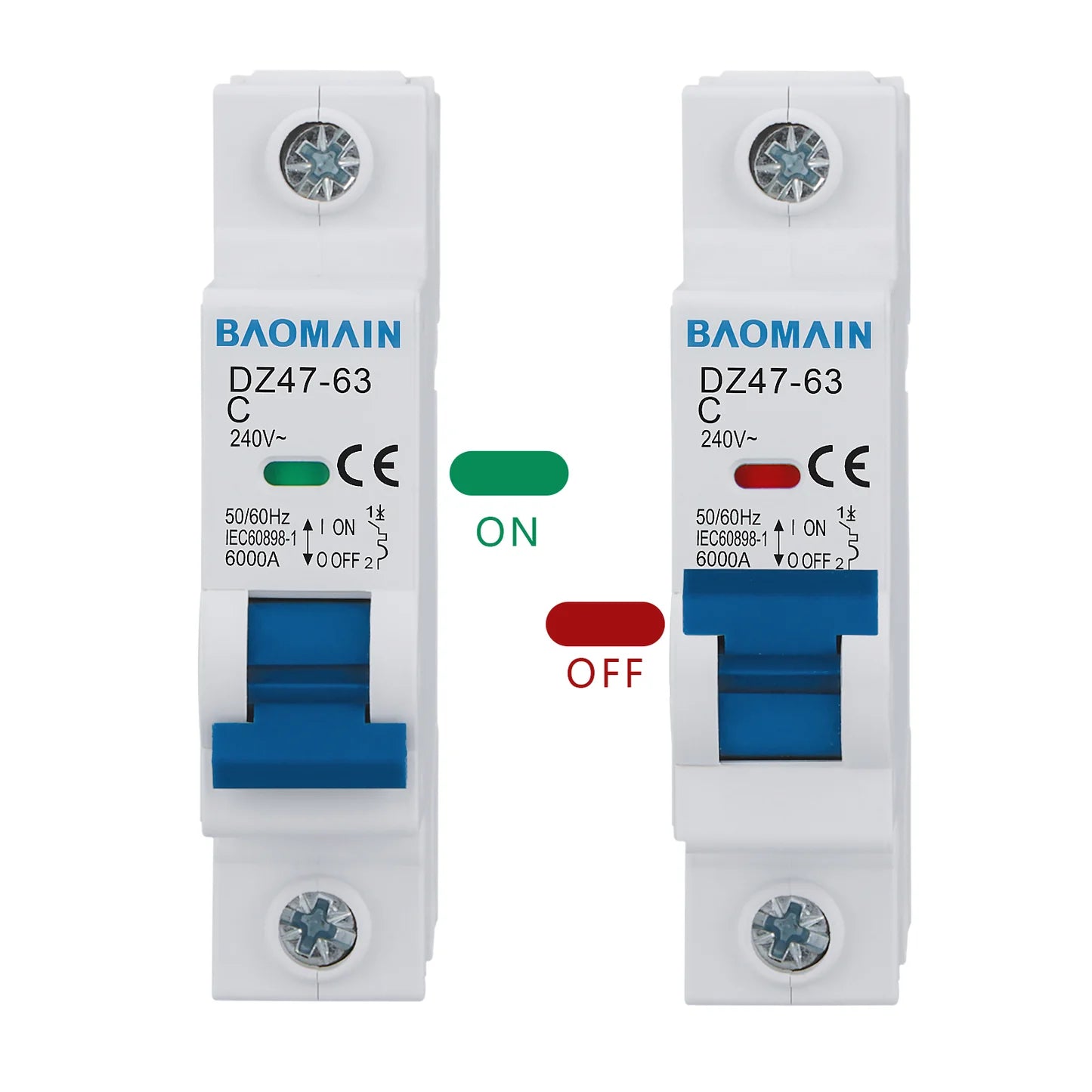 Baomain DZ47-63 1 Pole Miniature Circuit Breaker AC 230V 400V MCB DIN Rail Mounting MCB Work for Motor Protection and Air Compressor