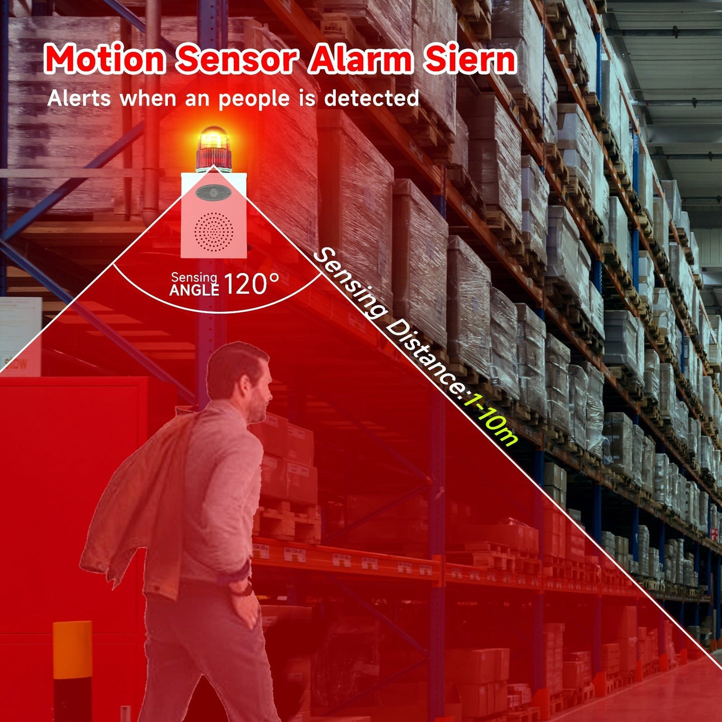 YASONG Motion Detection Siren Alarm 120dB Loud Horn Waterproof Adjustable Volume& Tone LED Strobe Lights 25W Alarm Security System for Factories, Warehouses and Docks SLA-B02W