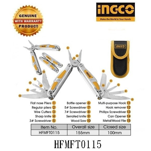 INGCO Foldable Multi-Function Tool W/nylon Belt Pouch HFMFT0115 – view 2