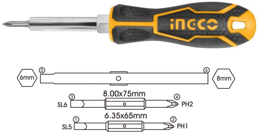 INGCO 6 in 1 Interchangeable Screwdriver AKISD0608 – view 2