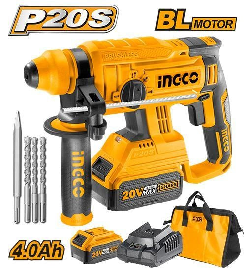 INGCO 20V 2X4.0Ah LI-ION Sds+ Brushless Rotary Hammer CRHLI22012