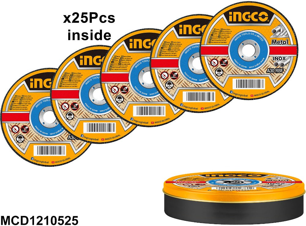 INGCO Abrasive Cutting Disc 105X1.2mm 25pcs in Metal Box MCD1210525