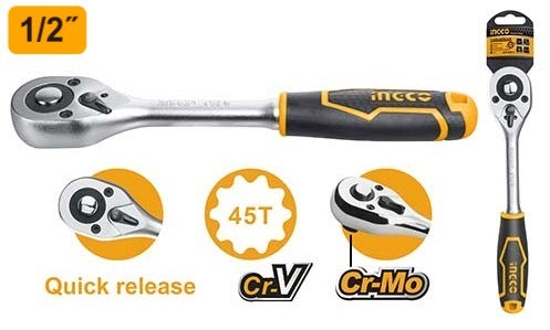 INGCO 1/2" DR. Ratchet Handle 45T Length 260mm HRTH0812 – view 2