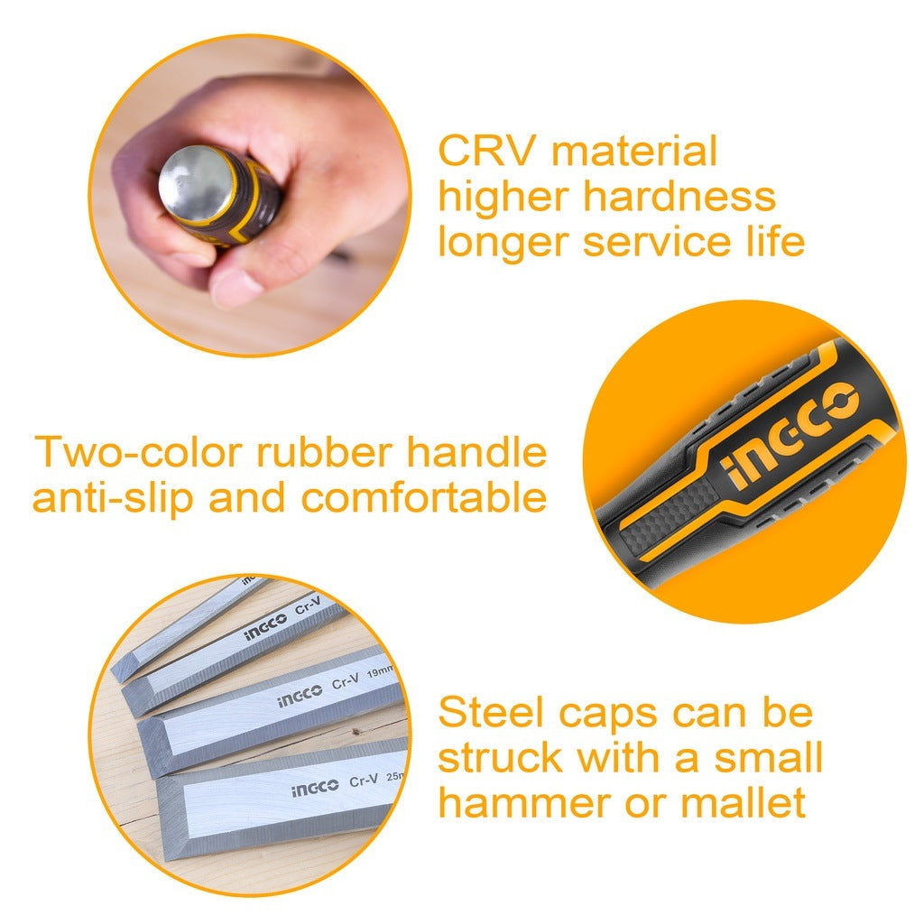 INGCO 4 pcs Bevel Edge Wood Chisel set 6,12,19,25mm HKTWC0401 – view 2