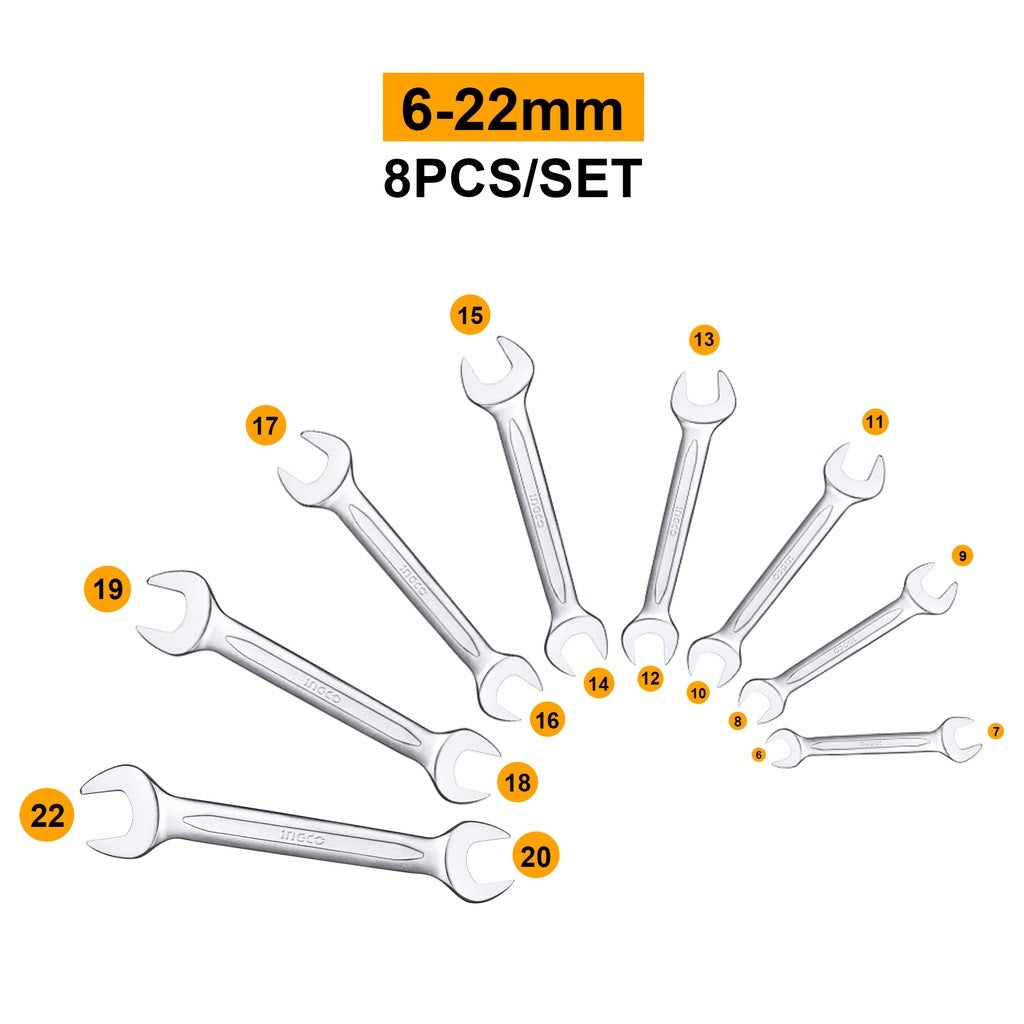 INGCO 8pcs Double Open End Spanner set 6-22mm HKSPA2088 – view 3