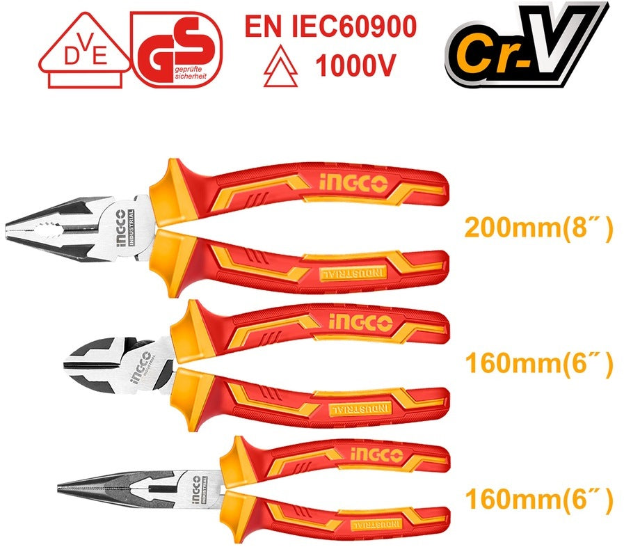 INGCO 3pcs Cr.v High Voltage 1000V Insulation Plier set HIKPS28318 – view 2