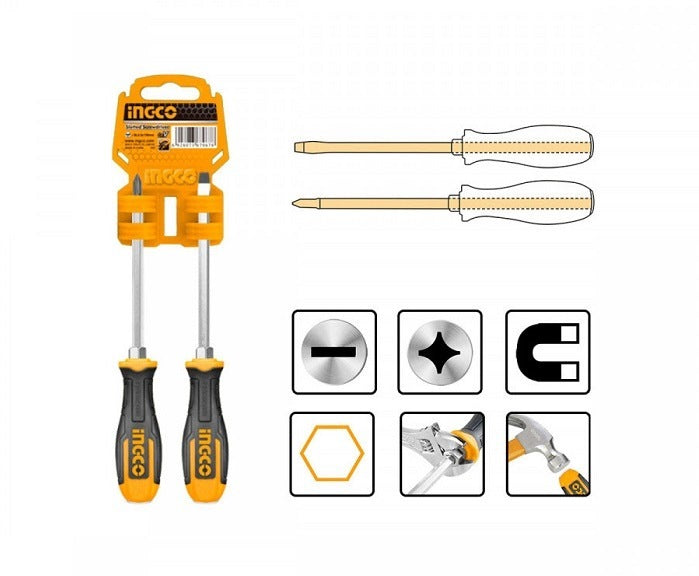 INGCO 2pcs Go Thru Magnetic Tip Screwdriver set (-) & (+) 125mm HKSGT680208 HSGT680208