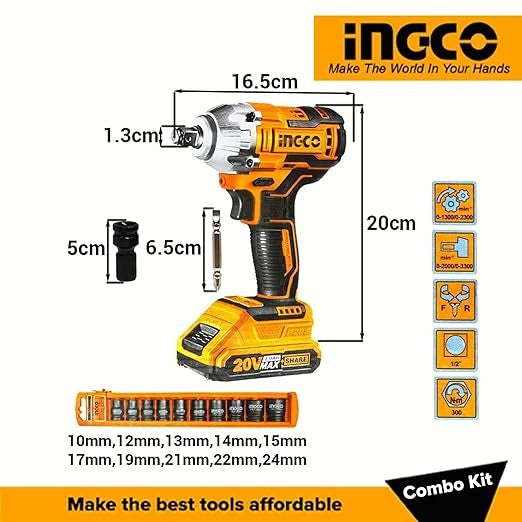 INGCO 20V Impact Wrench 300Nm + Worklight Combo set COSLI23011 – view 3