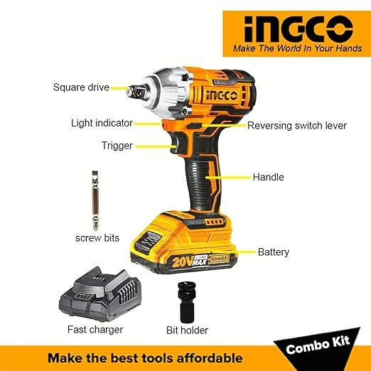 INGCO 20V Impact Wrench 300Nm + Worklight Combo set COSLI23011 – view 2