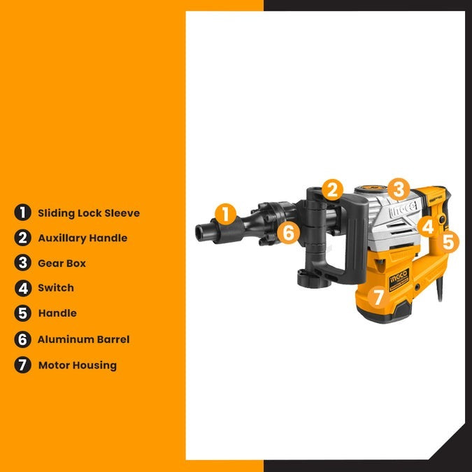 INGCO Demolition Breaker Hex 17mm Chuck 20J 1300W PDB13008 PDB130018 – view 2