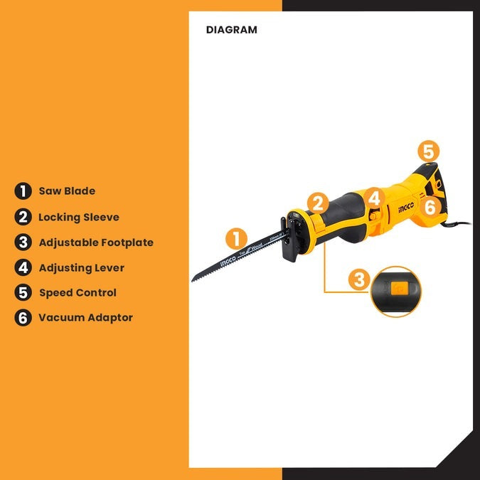 INGCO Powerful Vari. Speed Reciprocating Saw 1200W RS12001 – view 2