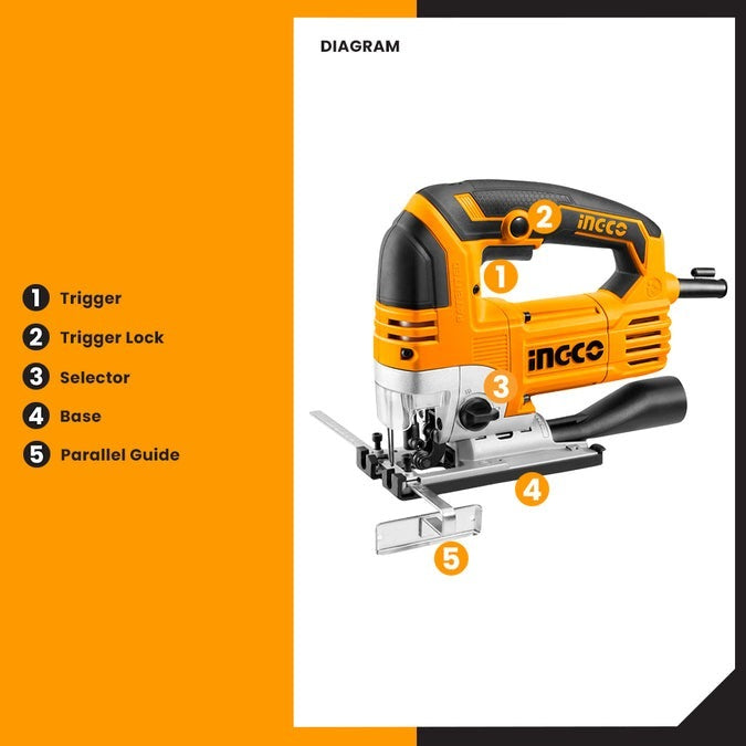 INGCO HD Variable Speed Jigsaw 800W Cut Wood to 135mm JS80068 – view 2