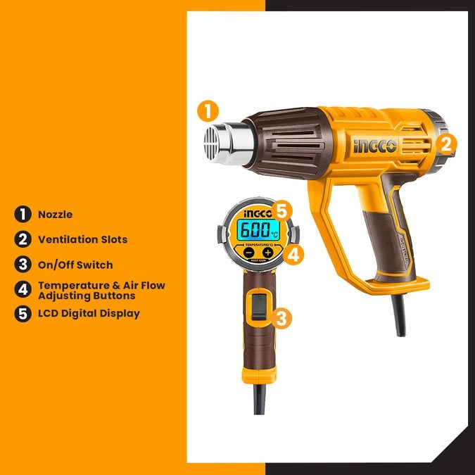 INGCO 3 Stages Heat Gun 2000W LCD Display HG200058 – view 4