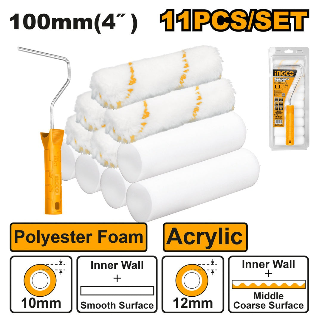 INGCO Paint Roller 4" with 5XACRYLIC, 5XFOAM Refill set HKTCB121001