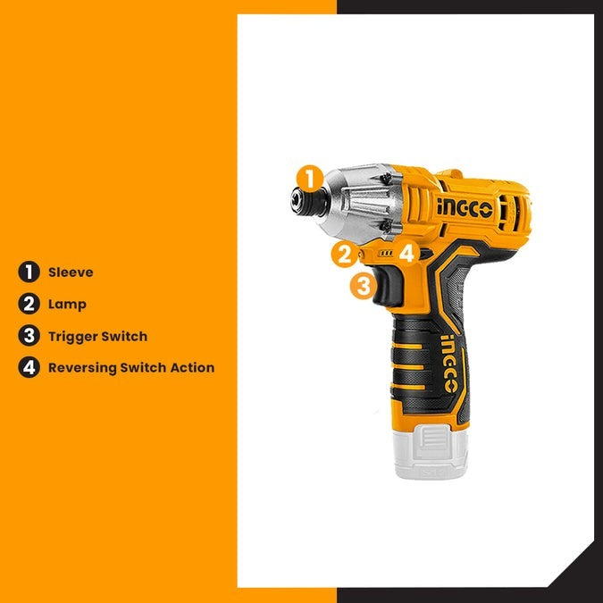 INGCO 12V 2X1.5Ah LI-ION Impact Driver 100Nm (No USB Charger) CIRLI12015 – view 3