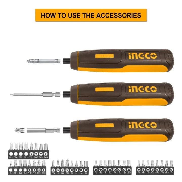 INGCO 4V LI-ION Cordless Screwdriver W/43pcs Bit set CSDLI04062 – view 3