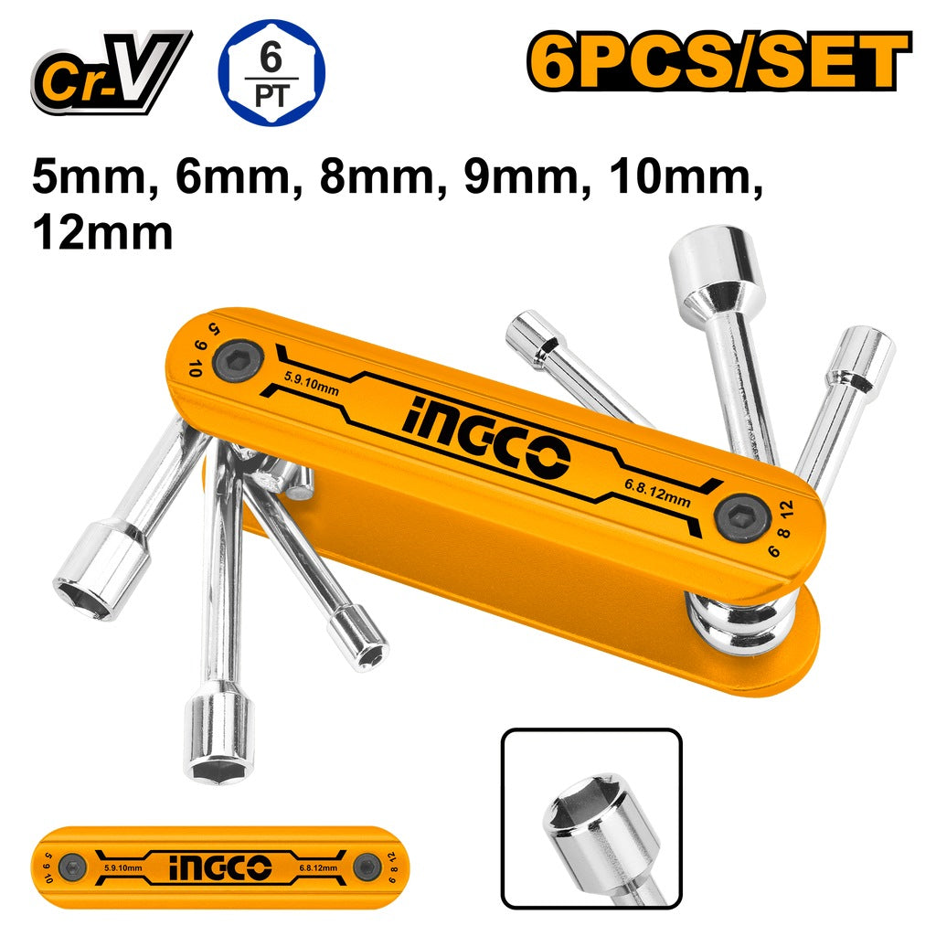 INGCO 6pcs Folding Nut Driver set 5,6,8,9,10&12mm HFND0601