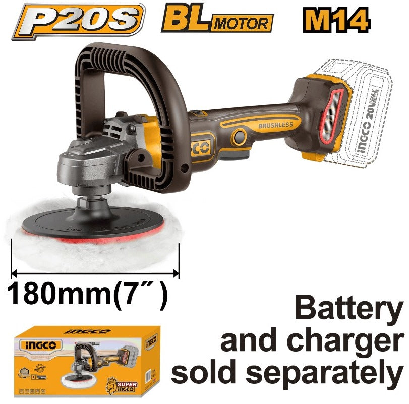 INGCO 20V LI-ION Brushless Angle Polisher 400-2500RPM (Bare Unit) APLI2018